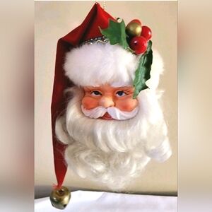 Porcelain Santa Claus Head Christmas Tree Hanging Ornament Hand Painted